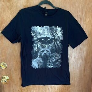 Gildan Black Short Sleeve Cat Tee with Ethereal Forest Design